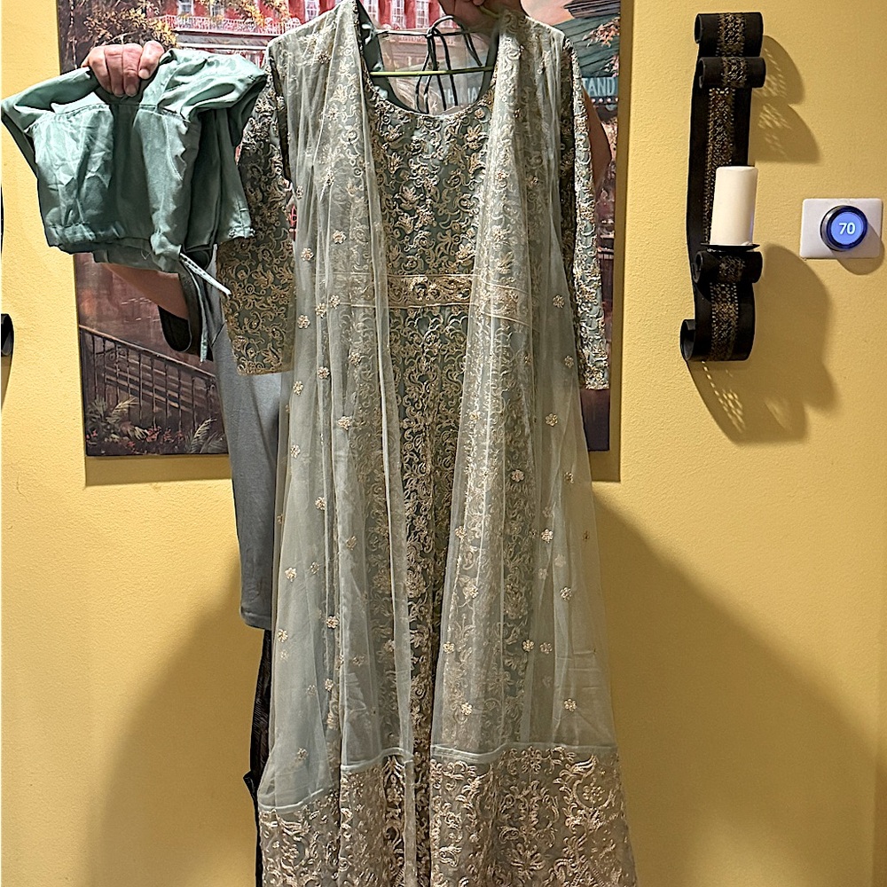 India Boutique Green and Gold Embroidered Wedding Dress